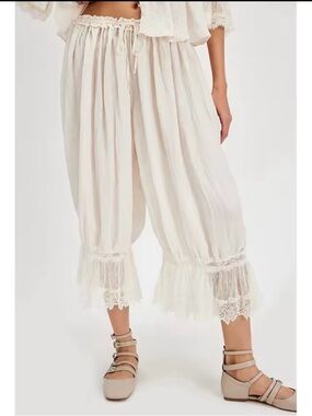 White Drawstring Wide-Leg Pants